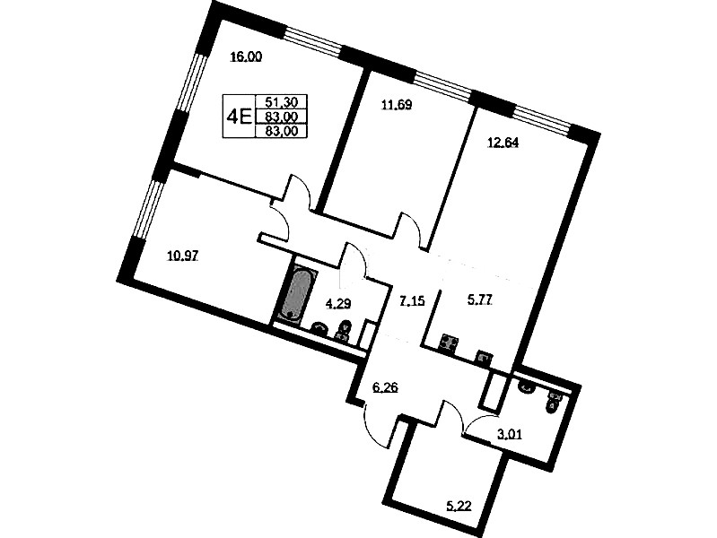 3-комнатная квартира 83 м², 10/11 эт., ЖК «Квартал Лаголово»